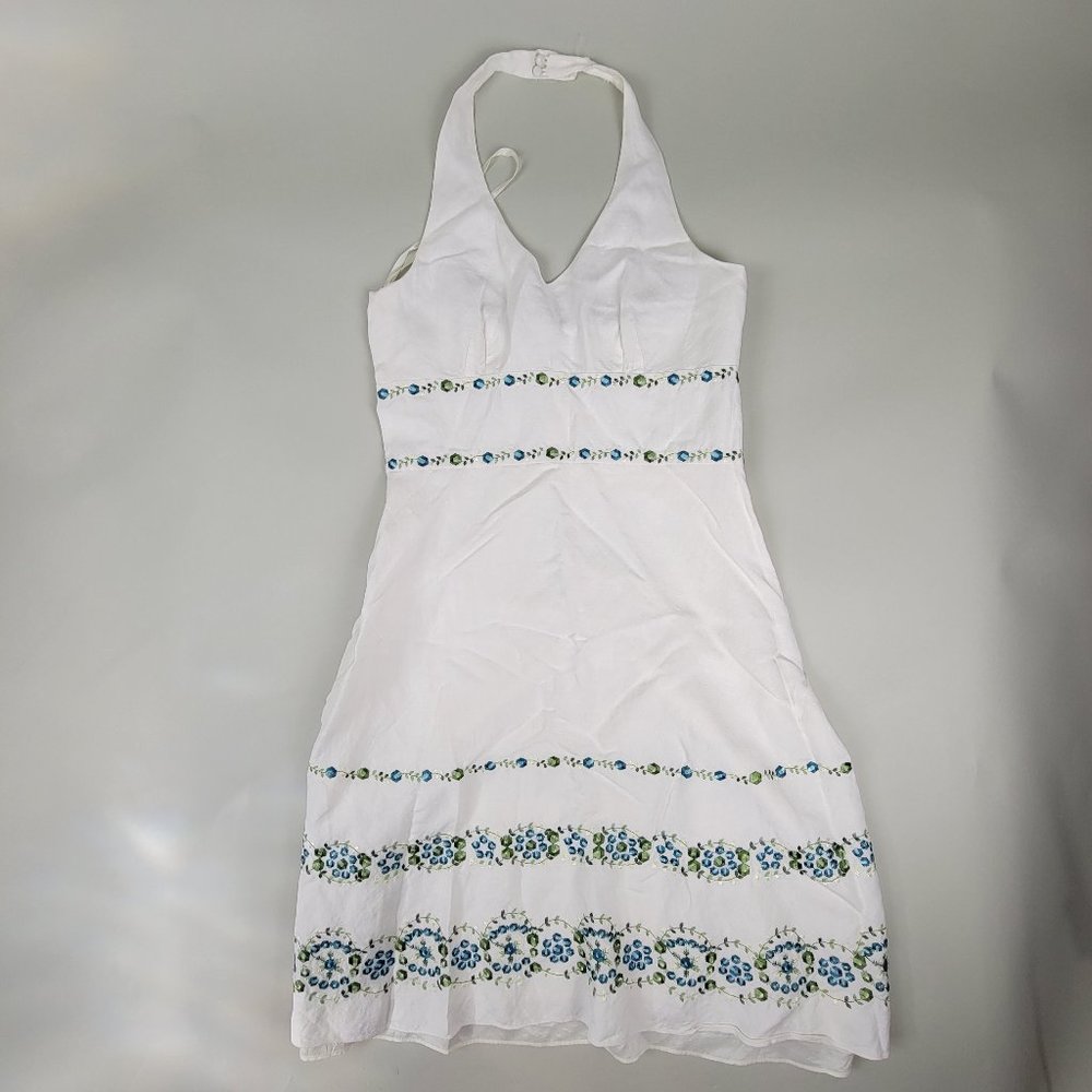 ANN TAYLOR White Summer Halter Dress with Geometrical Floral Accents - Size 6